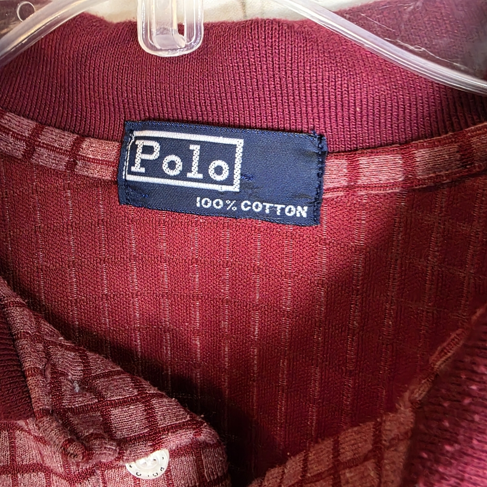 Vintage Polo Ralph Lauren Red Textured Grid Knit Polo Shirt 100% Cotton‎ Medium - Picture 2 of 6